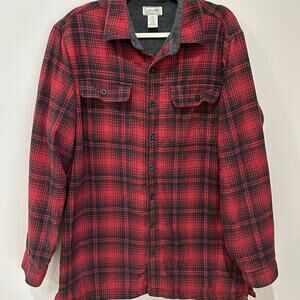 LL Bean Shirt Mens‎ Large Tall Plaid Fleece Lined Shacket Flannel Jacket 252749